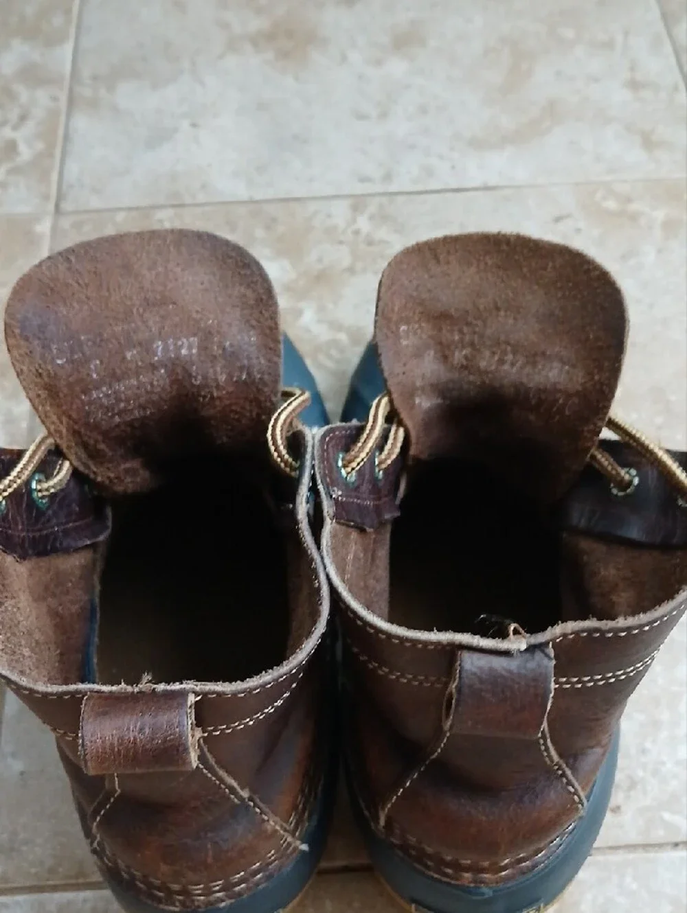 Eddie Bauer Brown Leather & Navy Rubber Duck Rain Chore Boots